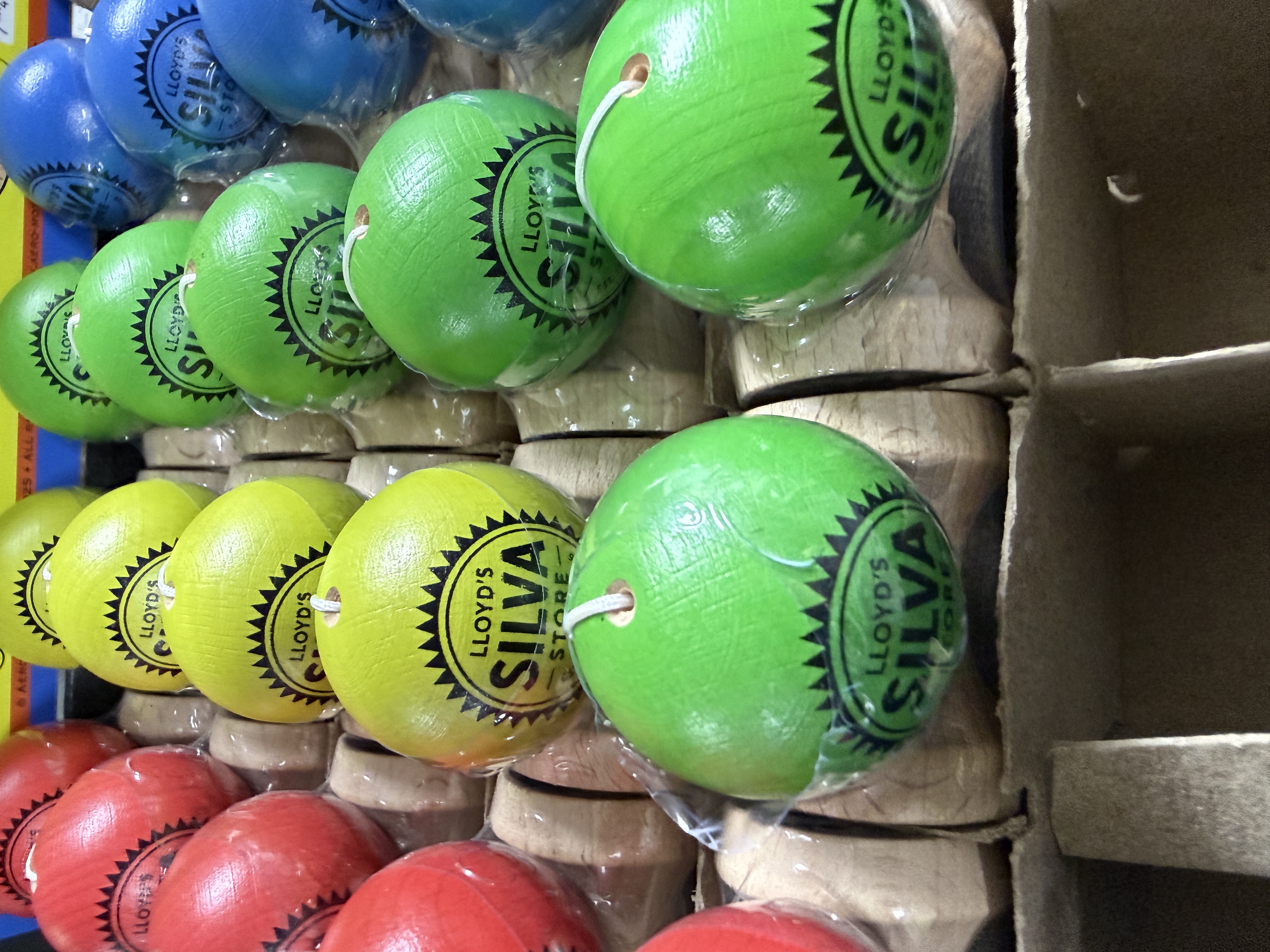 Lloyd's Silva Store branded kendamas in assorted colors